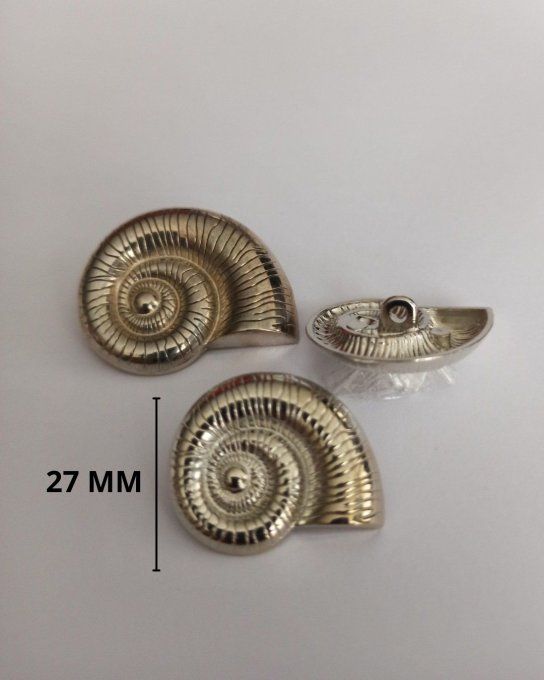 Bouton métal escargot argenté 27 MM