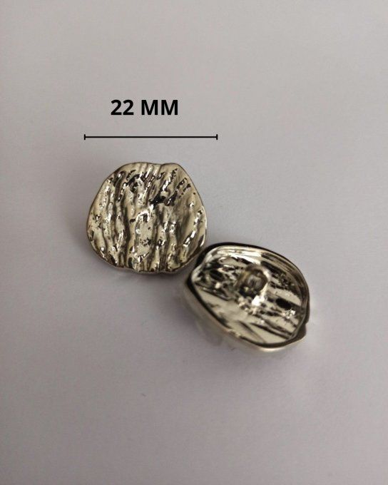Bouton métal strié argenté 22 mm à la pièce