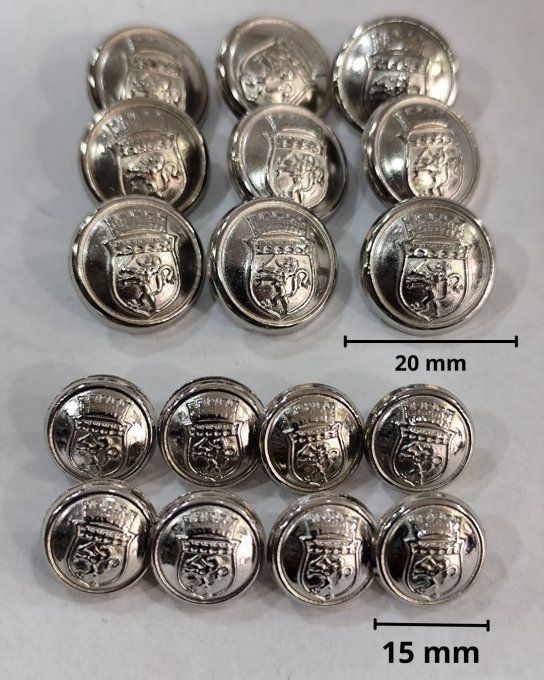 BOUTON METAL ARMOIRIE A QUEUE ARGENT 8 PCS en 15MM et 9 PCS en 18MM 