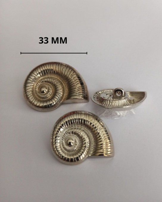 Bouton métal escargot argenté 33 MM
