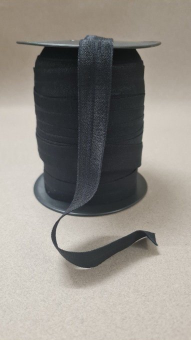 Biais élastique pré-plié noir 15 mm au mètre