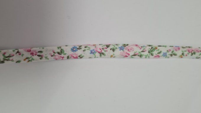 Biais coton fleuri rose au mètre