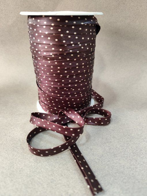 Biais satin marron à pois beige