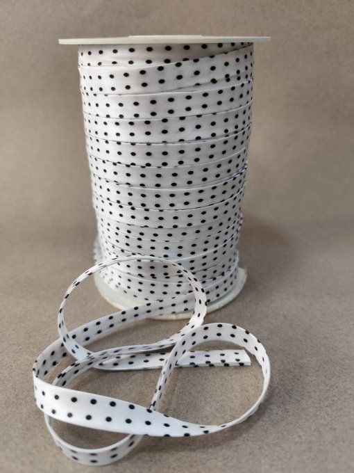Biais satin blanc à pois noir au mètre