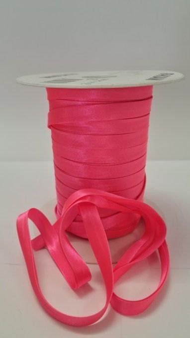 Biais satin rose fluo 10 mm pré-plié vendu au mètre