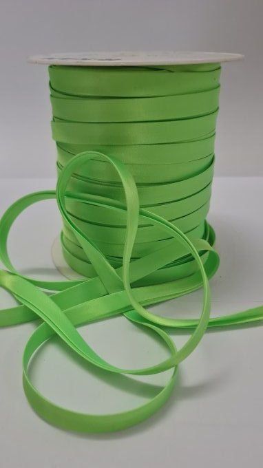 Biais satin vert fluo 10 mm pré-plié vendu au mètre