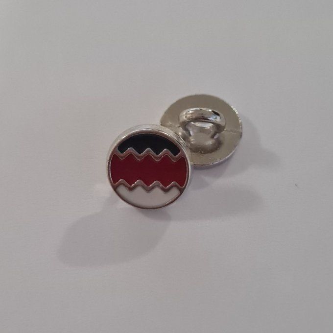 Bouton métal émaillé à queue  argent/blanc-rouge-marine 10 mm à la pièce