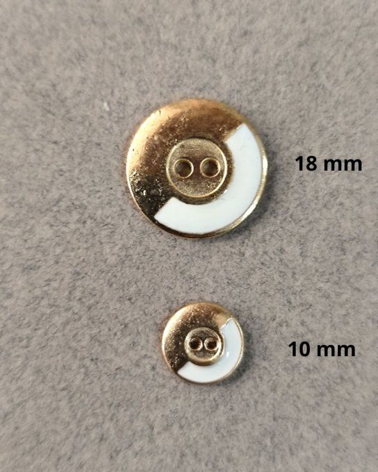 Bouton métal émaillé doré/blanc  à la pièce -