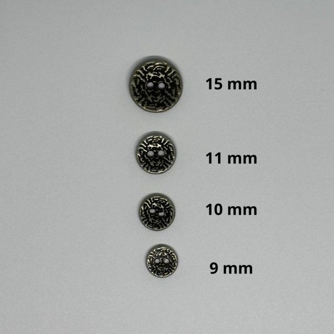 Bouton métal zébré argent vieilli à la pièce