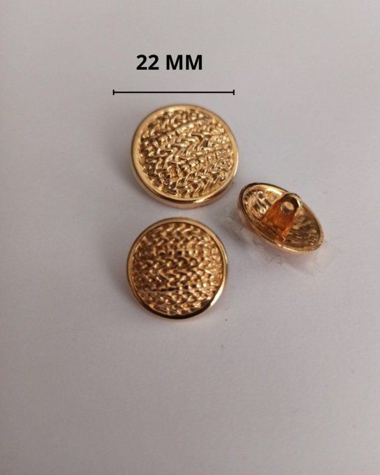 Bouton métal impression tissé doré 22 mm à la pièce