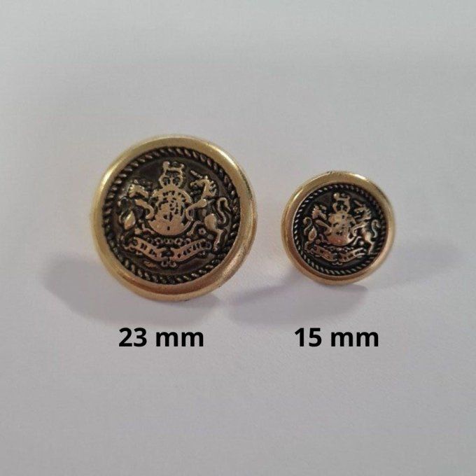 Bouton métal armoirie 15 / 23 mm à la pièce
