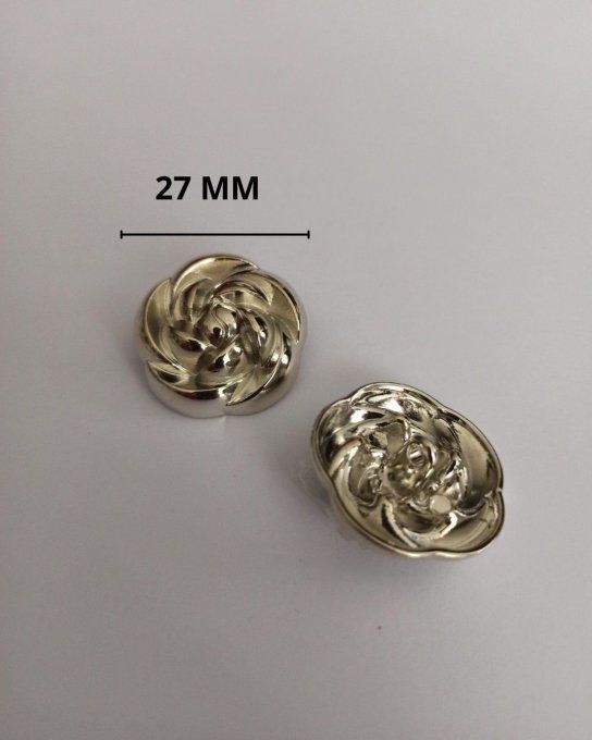 Bouton métal fleur argenté 27 MM