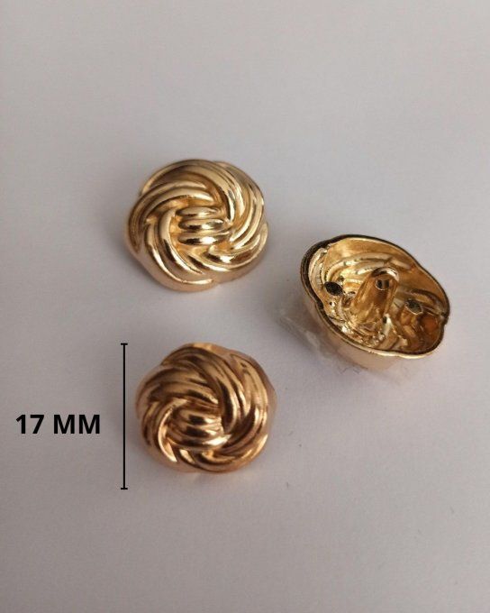 Bouton métal classique doré 17 mm à la pièce