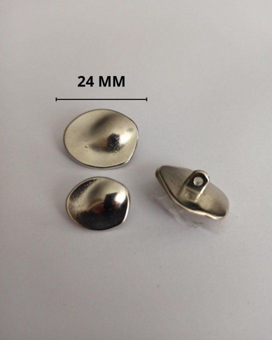 Bouton métal vague argenté 24 mm à la  pièce