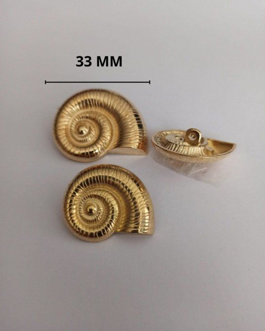 Bouton métal escargot doré 33 MM