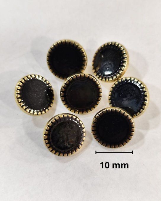 Lot de 10 boutons en métal à queue, émaillés or, diamètre 10 mm
