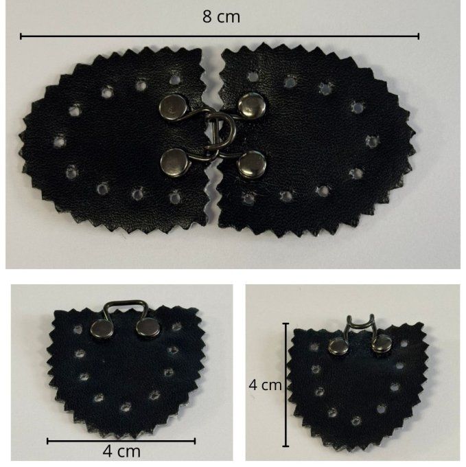 Brandebourg à crochet simili cuir noir à la pièce