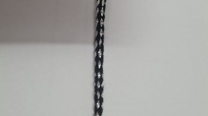 Cordon coton noir / argent 3 / 5 mm au mètre