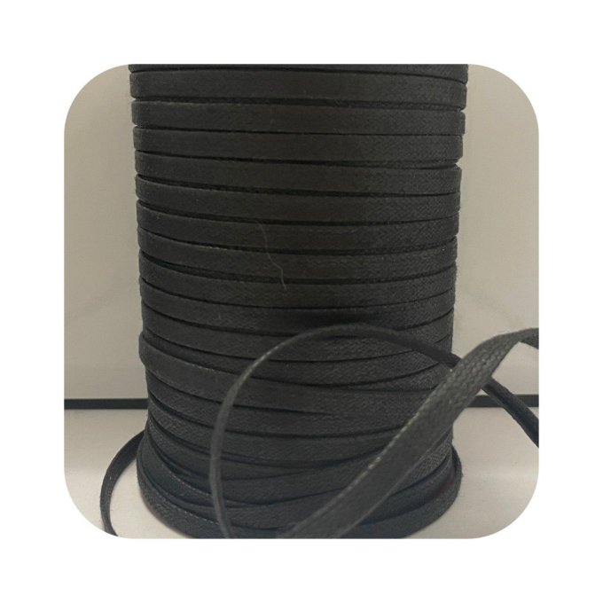 Cordon ciré plat 6.8 mm noir