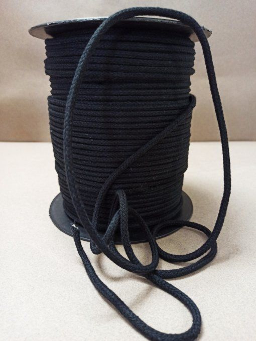 Cordon coton noir de 5 mm avec âme vendu au mètre
