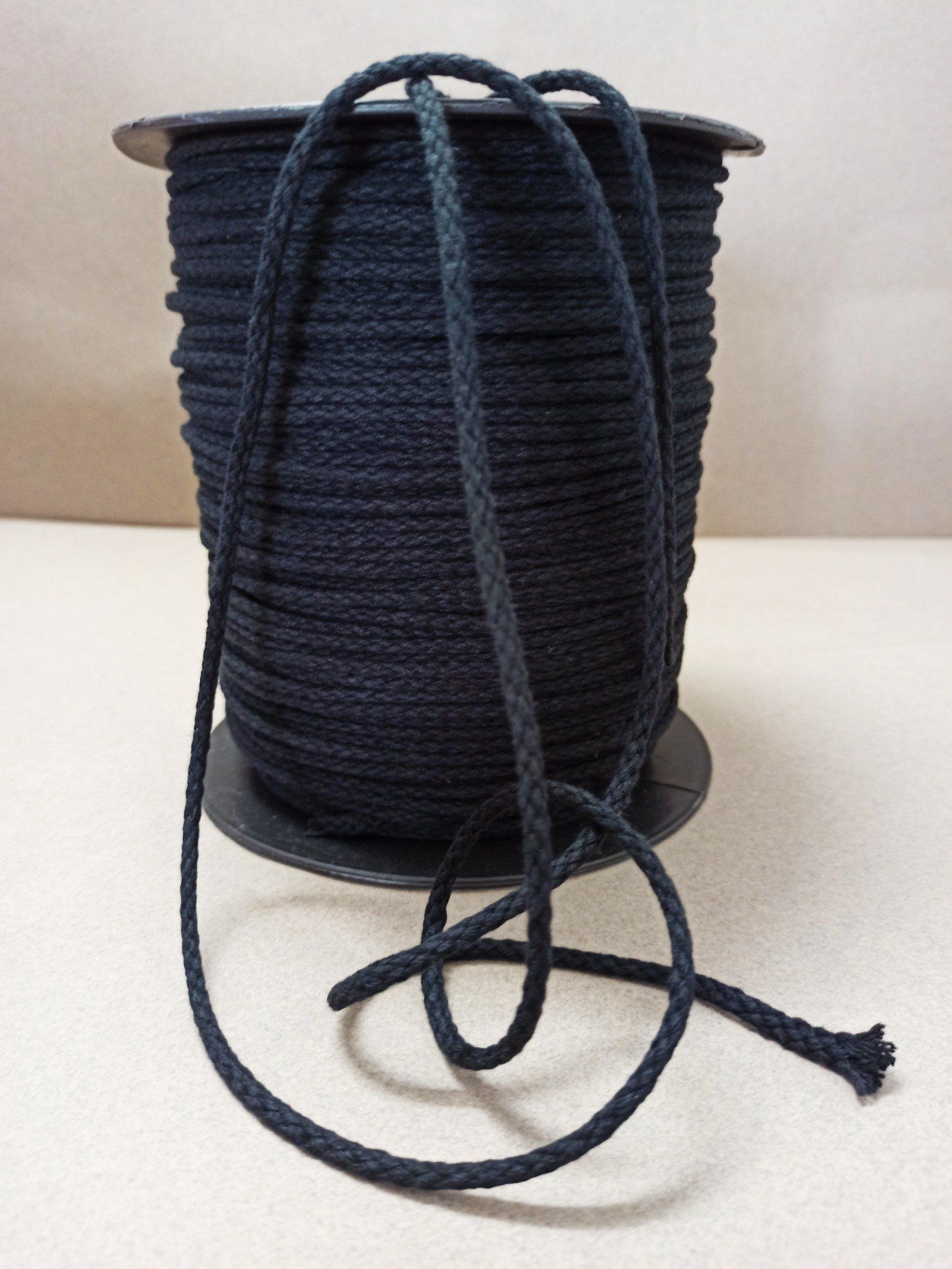 Cordon coton rond tressé  3mm noir