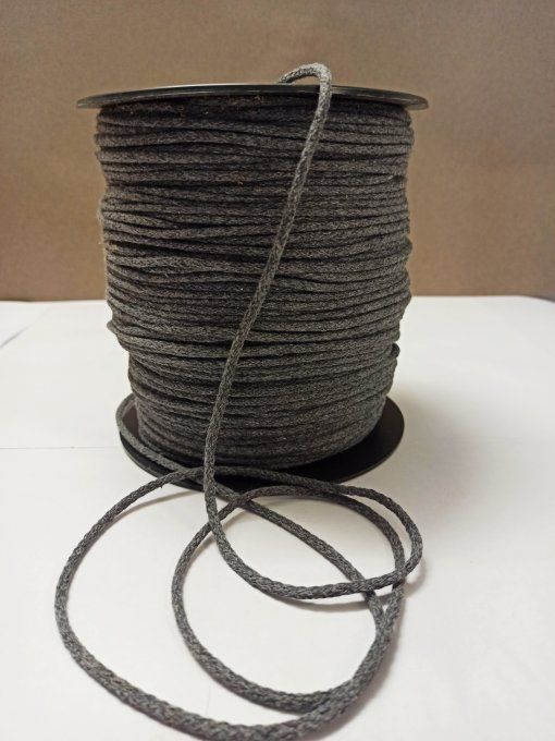 Cordon coton rond tressé  3mm gris