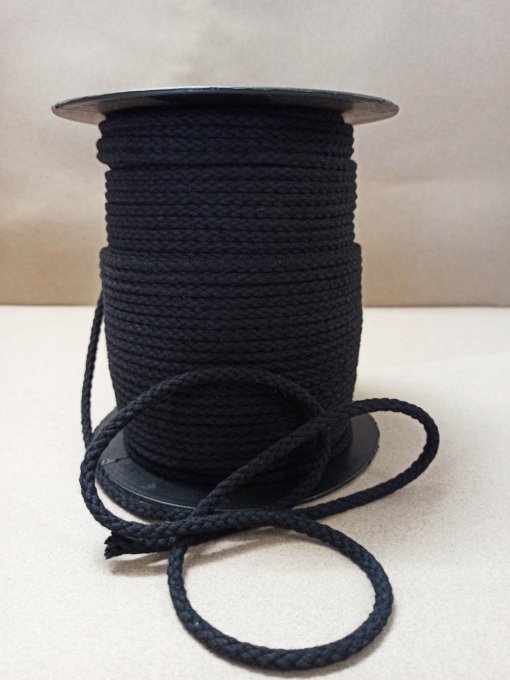 Cordon coton tressé 7 mm noir