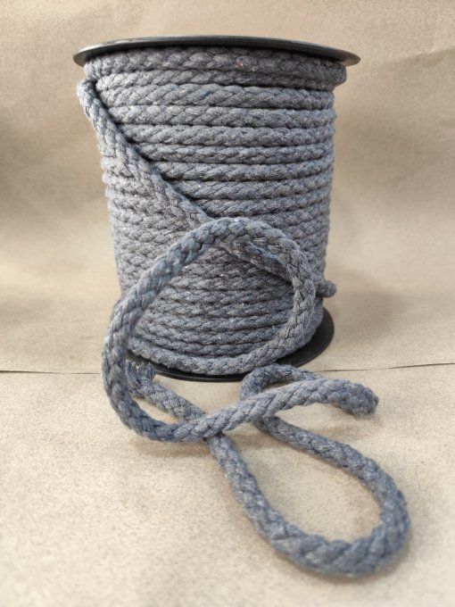 Cordon coton 7 mm gris au mètre