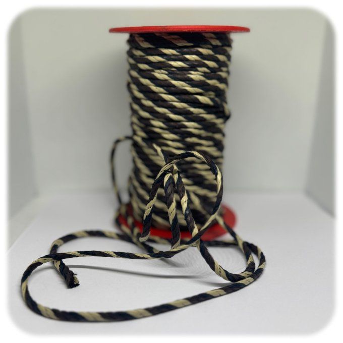 Cordon raphia - Noir et Beige au mètre