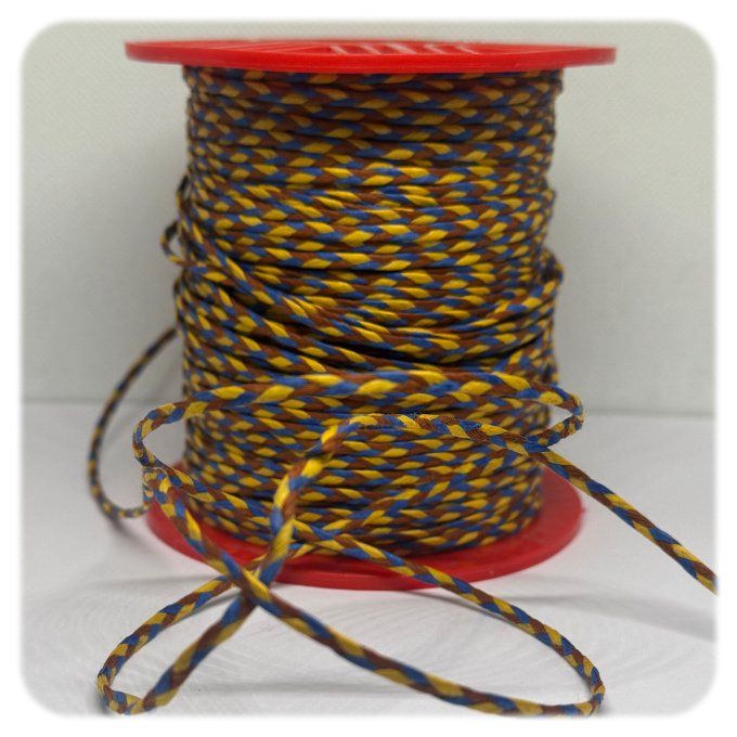 Cordon ciré tressé 3.1 mm - Marron , Jaune et Bleu