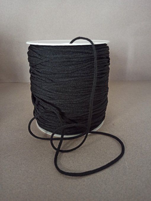 Élastique cordon spaghetti 5 mm noir au mètre
