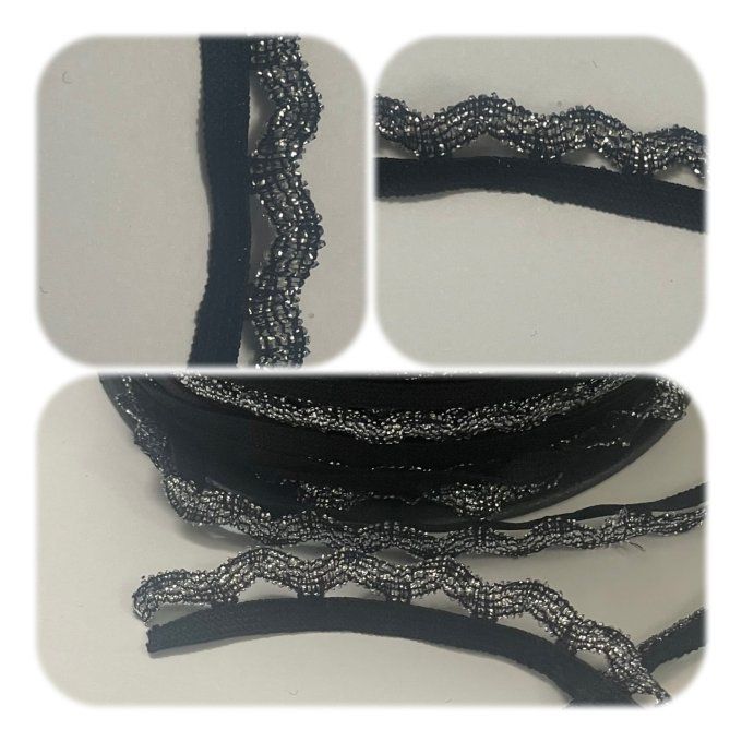 Elastique lingerie Noir / argent  14mm  au mètre