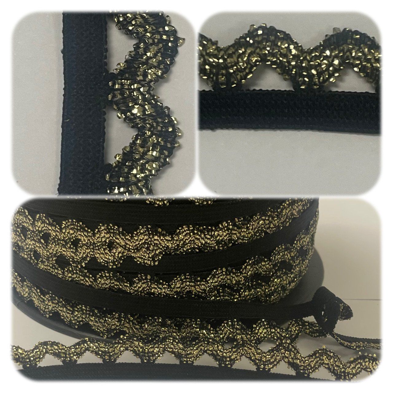 Elastique lingerie Noir / doré  modèle 701 - 100 mètres