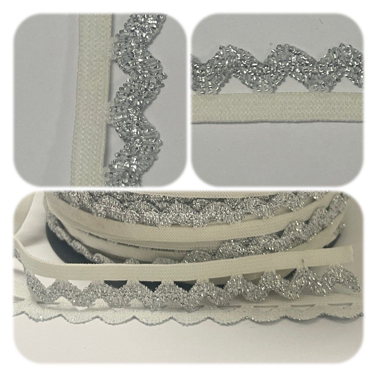 Elastique lingerie Blanc / argenté  modèle 701 - 100 mètres 