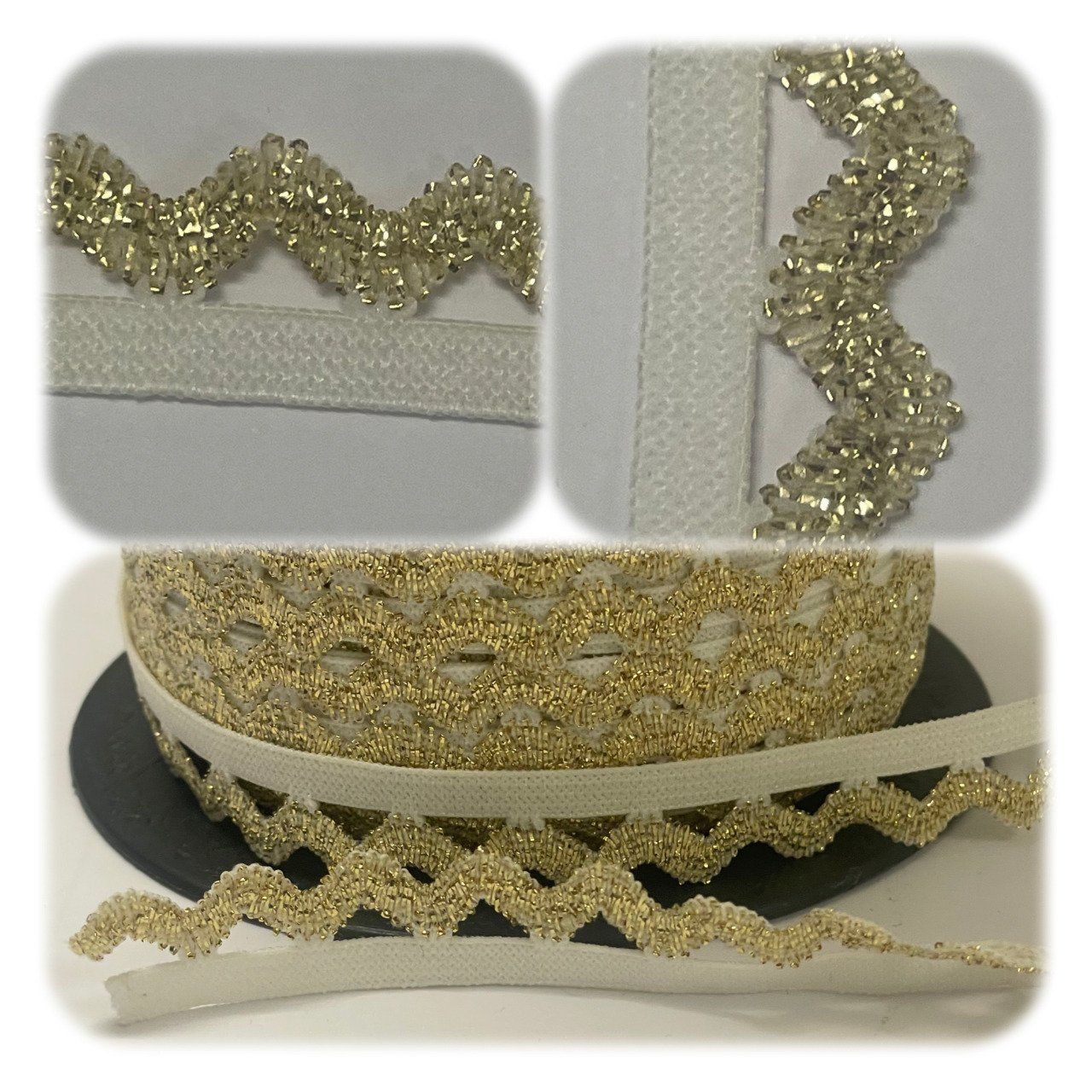 Elastique lingerie Blanc / doré  modèle 701 - 100 mètres