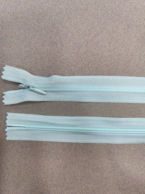 Lot de 100 fermetures éclair invisibles aqua 22 cm, dents nylon 3 mm