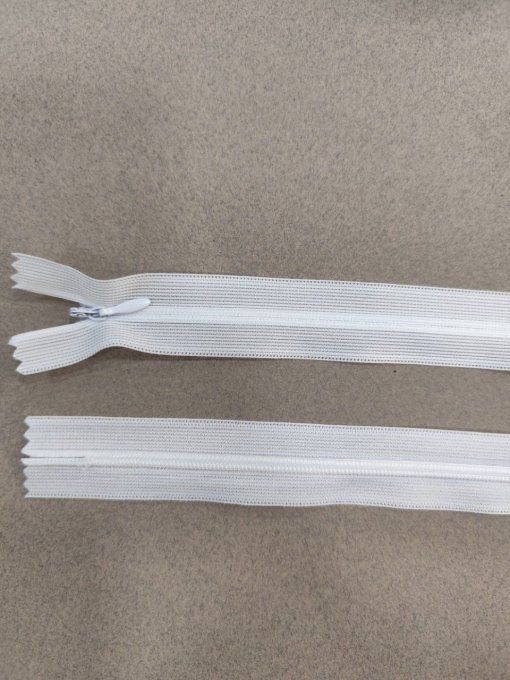 Lot de 100 fermetures éclair invisibles blanches 25 cm, dents nylon 3 mm