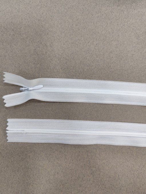 Lot de 100 fermetures éclair invisibles blanches 50 cm, dents nylon 3 mm