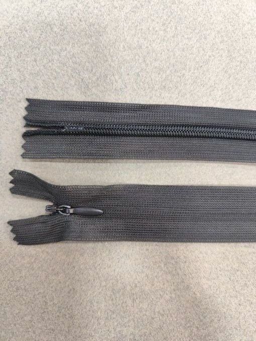 Lot de 100 fermetures éclair invisibles grises anthracite 45 cm, dents nylon 3 mm