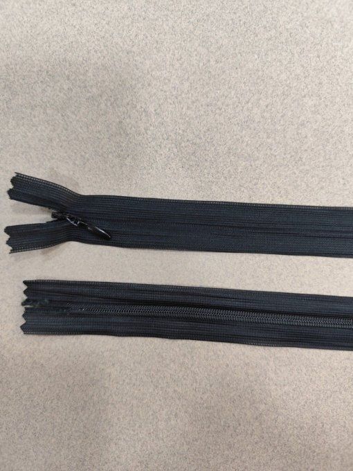 Lot de 100 fermetures éclair invisibles noires 20 cm, dents nylon 3 mm