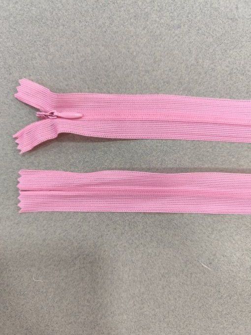 Lot de 100 fermetures éclair invisibles roses 60 cm, dents nylon 3 mm