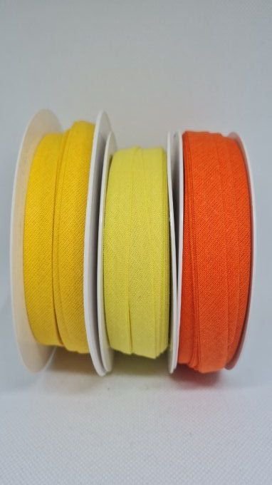 Lot de 3 rouleaux de biais coton de 20 m, jaune, jaune citron et orange