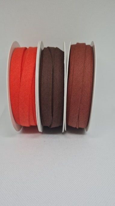 Lot de 3 rouleaux de biais coton de 20 m, orange, marron et rouille
