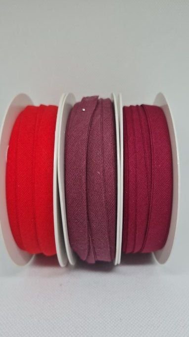 Lot de 3 rouleaux de biais coton de 20 m, orange, prune et bordeaux