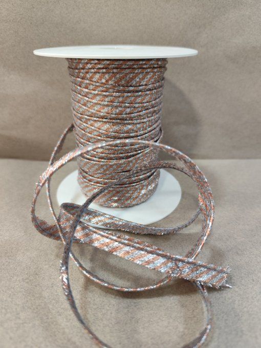 Passepoil lurex  camel / argent au mètre -