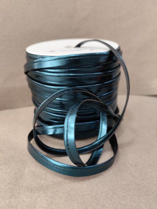 Passepoil imitation cuir lamé bleu canard