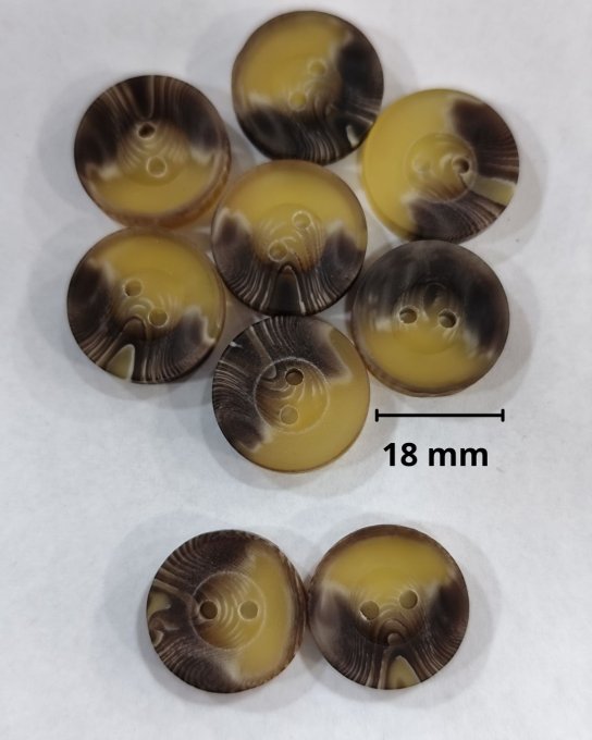 Boutons jaspés 18 mm, 2 trous, lot de 20 -