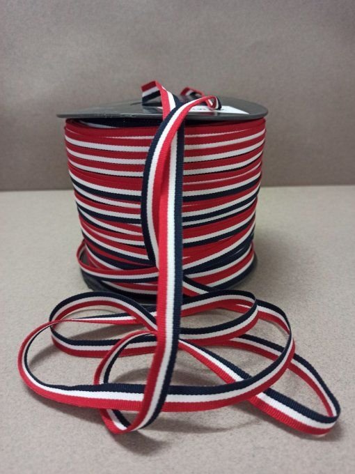 Ruban gros grain polyester tricolore bleu blanc rouge, 10 mm, vendu au mètre