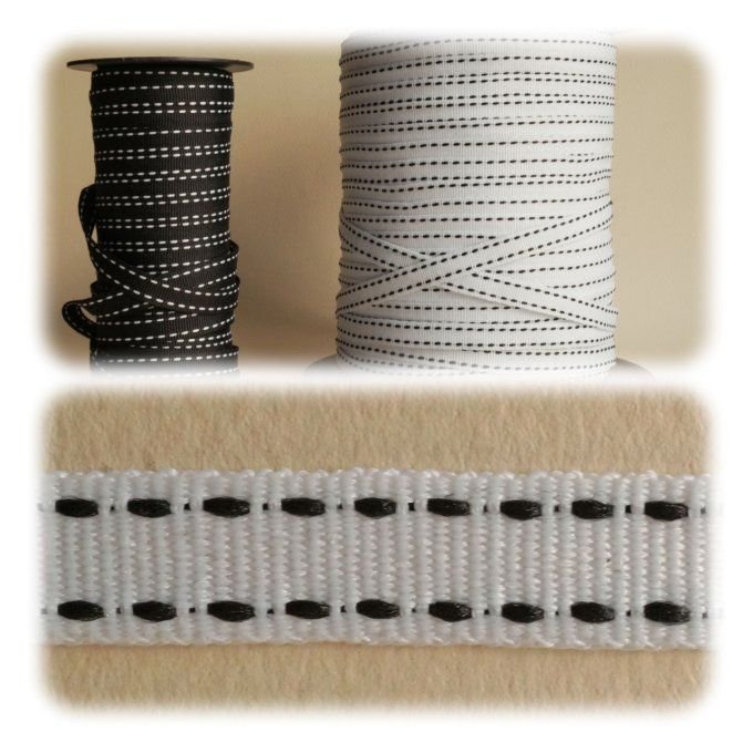 Ruban gros grain polyester motif chemin de fer, 10 mm, vendu au mètre