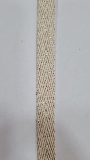 Ruban sergé coton écru à fil doré 10 mm vendu au mètre
